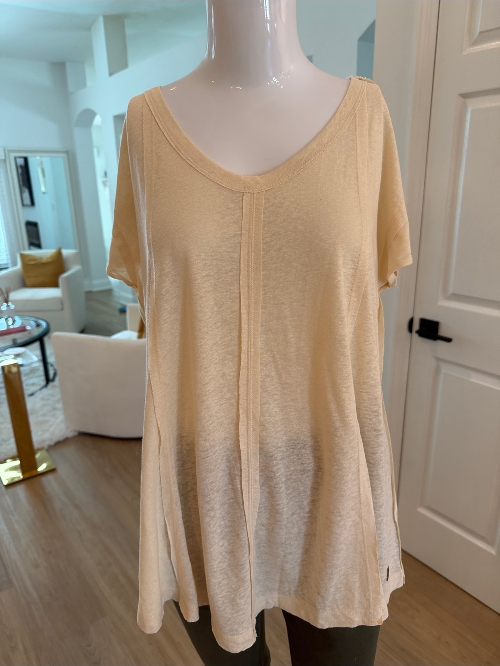 Peace Love World Heather Oatmeal Baby Doll top